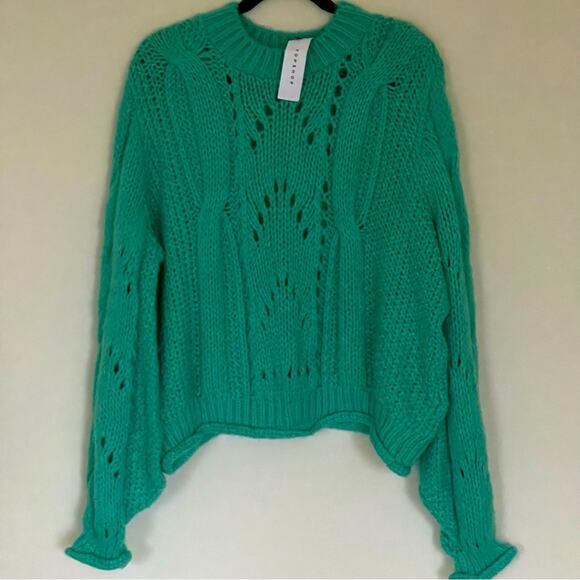 Topshop Women's Cable Knit Sweater Green Turquoise Pullover Sweater (8-10) M New - Picture 2 of 5